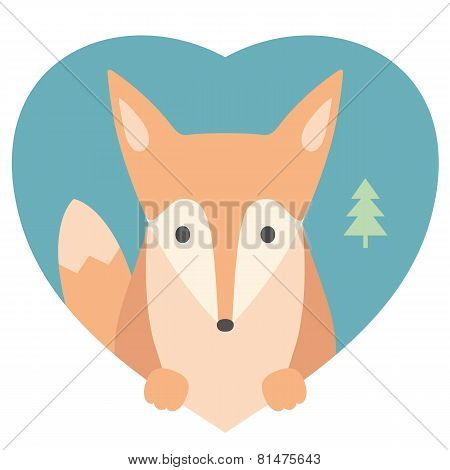 Animal set. Portrait of a fox in love in flat graphics