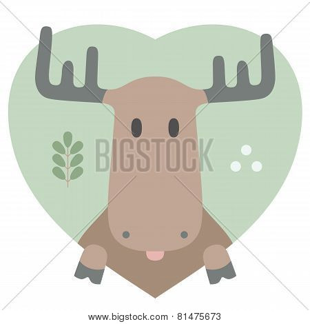 Animal set. Portrait of a moose in love in flat graphics