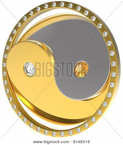 rotierende Ying Yang Jewel Sybmol. Gold und Diamanten