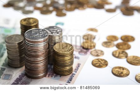 Stacks Of Russian Rubles With Note