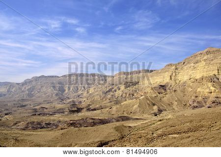 Small Crater View In Negev Desert.