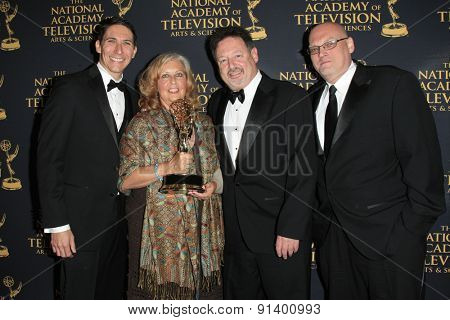 LOS ANGELES - APR 24: Mike Fiamingo, Judie Henninger, Joseph Lumer, Christopher Lewis at The 42nd Daytime Creative Arts Emmy Awards Gala at the Universal Hilton on April 24, 2015 in Los Angeles, CA