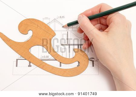 Woman Performs Technical Drawing