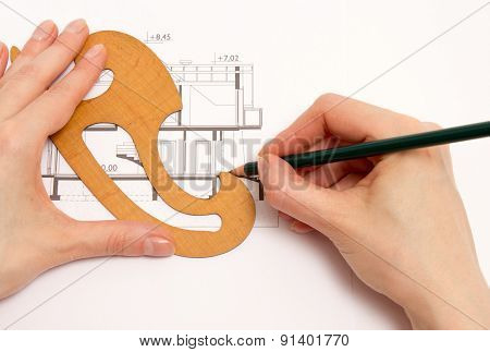 Woman Performs Technical Drawing