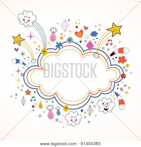 star bursts cartoon cloud shape banner frame