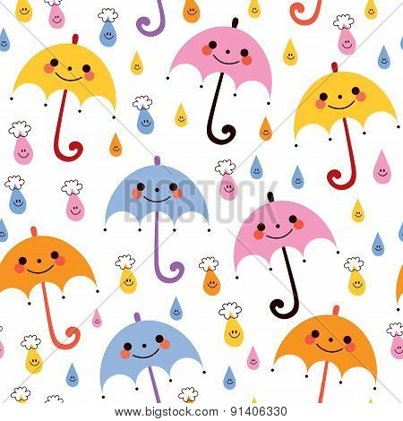 cute umbrellas raindrops seamless vector rain pattern