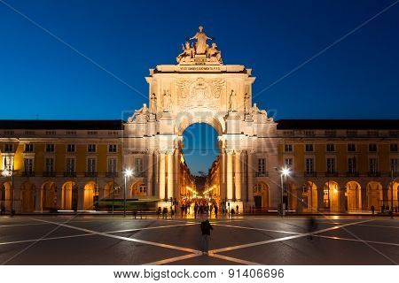Commerce Square By Night - Parça Do Commercio In Lisbon - Portugal - Uhd