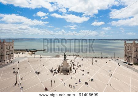 Aerial View Of Commerce Square - Praca Do Commercio In Lisbon - Portugal