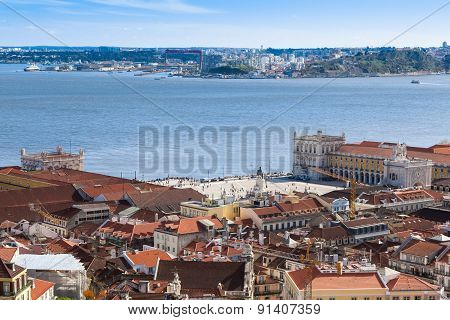 Aerial View Of Commerce Square - Praca Do Commercio In Lisbon - Portugal