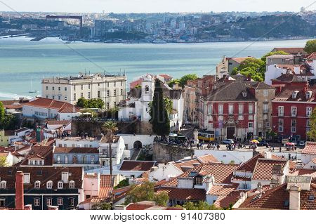 Lisbon Rooftop From Sao Vicente De Fora Church  In Portugal