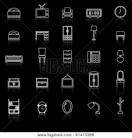 Bedroom Line Icons With Reflect On White