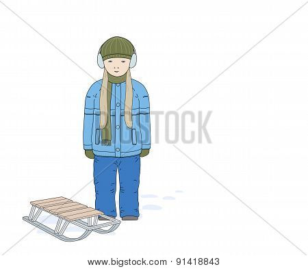Teen Girl And Sled.