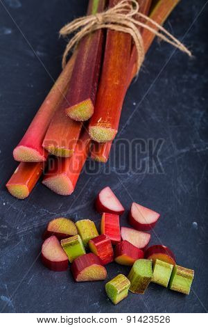 Rhubarb On A Black Background