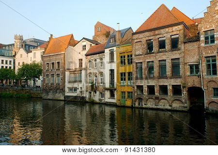 Old town of Ghent on the river Leie