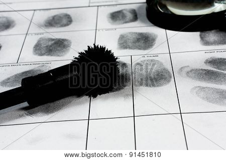 Fingerprint on police fingerprint card.