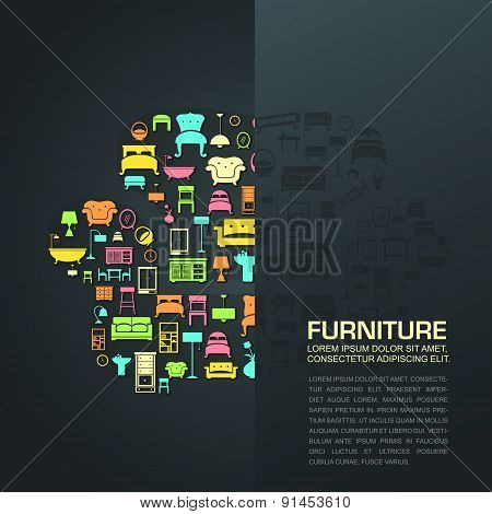 Flat Home Furniture Icon Design In A Sofa Shape With Half Transparent Background Space With Sample T