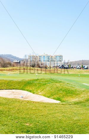 Quba - MARCH 26, 2015: Golf Course at Quba Rixos Hotel on March 26 in Azerbaijan, Quba. Rixos hotel offers the only golf range in Azerbaijan