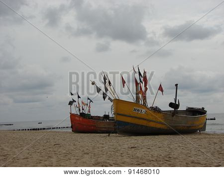 Fishing boats on the Balitc sea shore