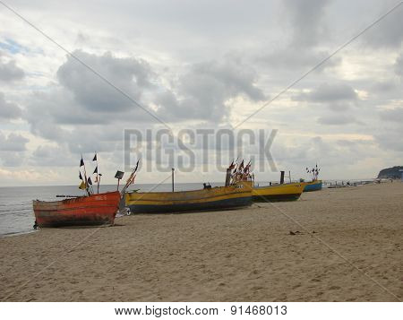 Fishing boats on the Balitc sea shore