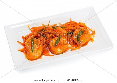 Salad with scallop meat with carrots and spices. From a series of Food Korean cuisine.