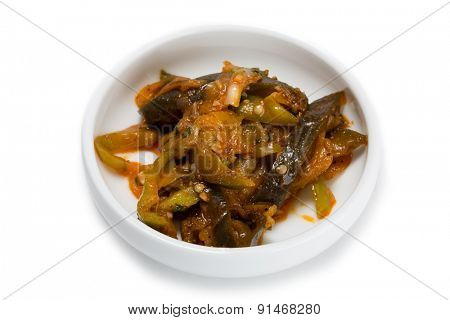 Spicy salad heh of eggplant and sweet pepper. From a series of Food Korean cuisine.