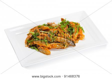 Spicy salad heh with herring and onions. From a series of Food Korean cuisine.