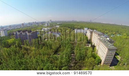 MOSCOW, RUSSIA - MAY 1, 2014: Buildings of Central Clinical Hospital named by Semashko at sunny spring day. Aerial view.
