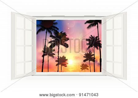 Beautiful sunset  palm trees