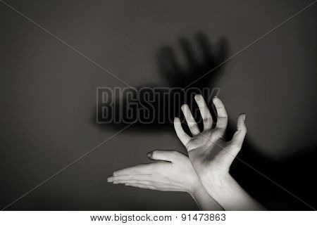 Hands gesture like deer on gray background