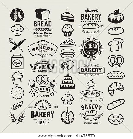 Bakery logotypes set. Bakery vintage design elements, logos, badges, labels, icons and objects