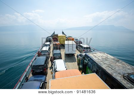 Parapat, Indonesia - March 17, 2015: Ferry on the lake Toba, Sumatra, Indonesia