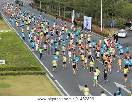 Marathon runners on the street