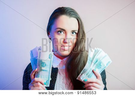 Businesswoman portrait, sexy businesswoman with cash