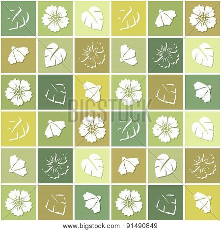 Seamless Background With Flowers In Colored Squares.