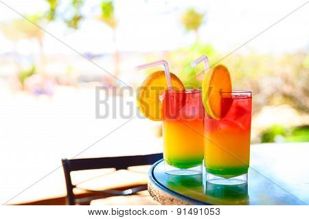 Two Bocals Of Colorful Cocktail