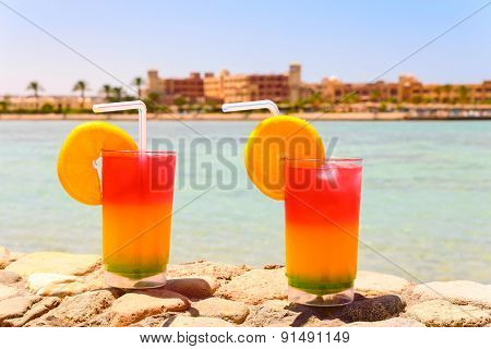 Two Bocals Of Colorful Cocktail