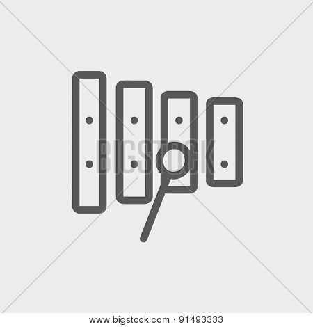 Xylophone with mallets icon thin line for web and mobile, modern minimalistic flat design. Vector dark grey icon on light grey background.