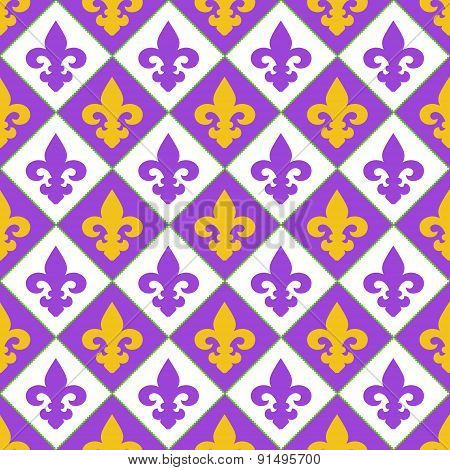 Seamless with royal lily. Mardi gras symbols.