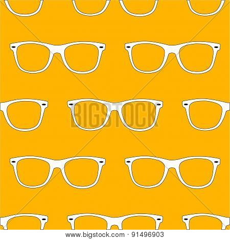 Outline Sunglass Seamless Pattern On Yellow Background.