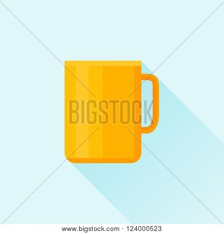 Mug or cup flat icon with long shadow on blue background