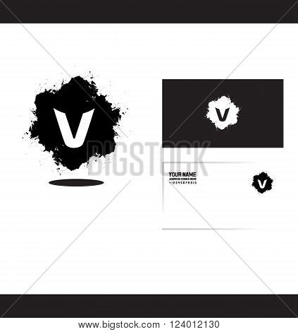Vector company logo icon element template alphabet letter v grunge splash black and white