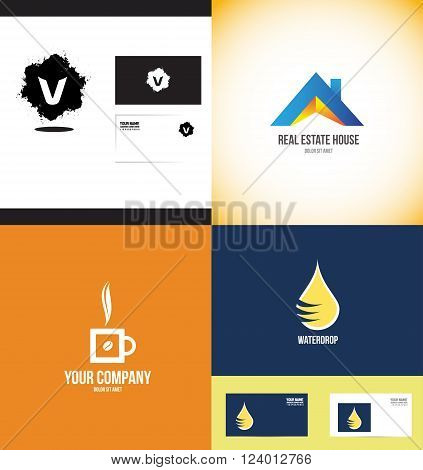 Vector company logo icon element template set alphabet letter grunge splash real estate hot coffee cup bean water drop droplet