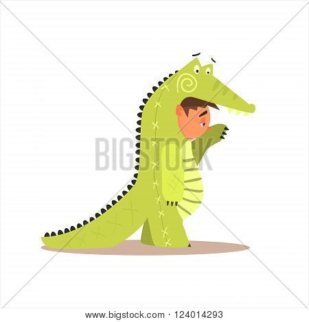 Boy Desguised As Crocodile Flat Isolated Vector Image In Cartoon Style On White Background