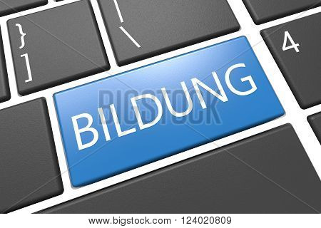 Bildung - german word for education - keyboard 3d render illustration with word on blue key