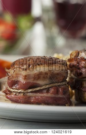 closeup of a pork filet with bavarian spaetzle
