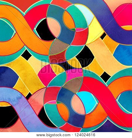 Watercolor abstract colorful background with fantastic elements. Background for design template.