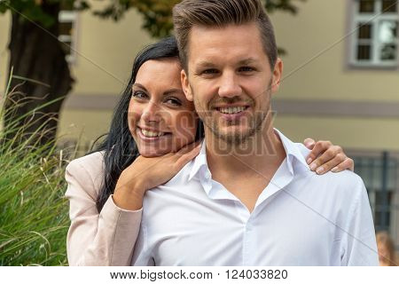 amorous couple in a park