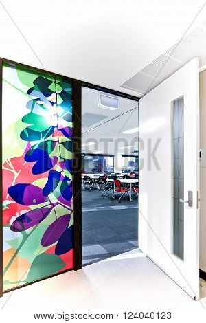 High Angle Entrance With White Walls And Colorful Design