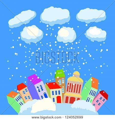 Winter in city. Vector illustration with winter background