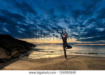 Summer Yoga Session On Tropical Island